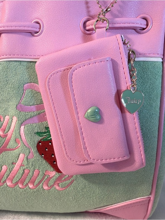 Juicy Couture Pink & Mint Strawberry Tote Bag with Bow Accent - Picture 4 of 7
